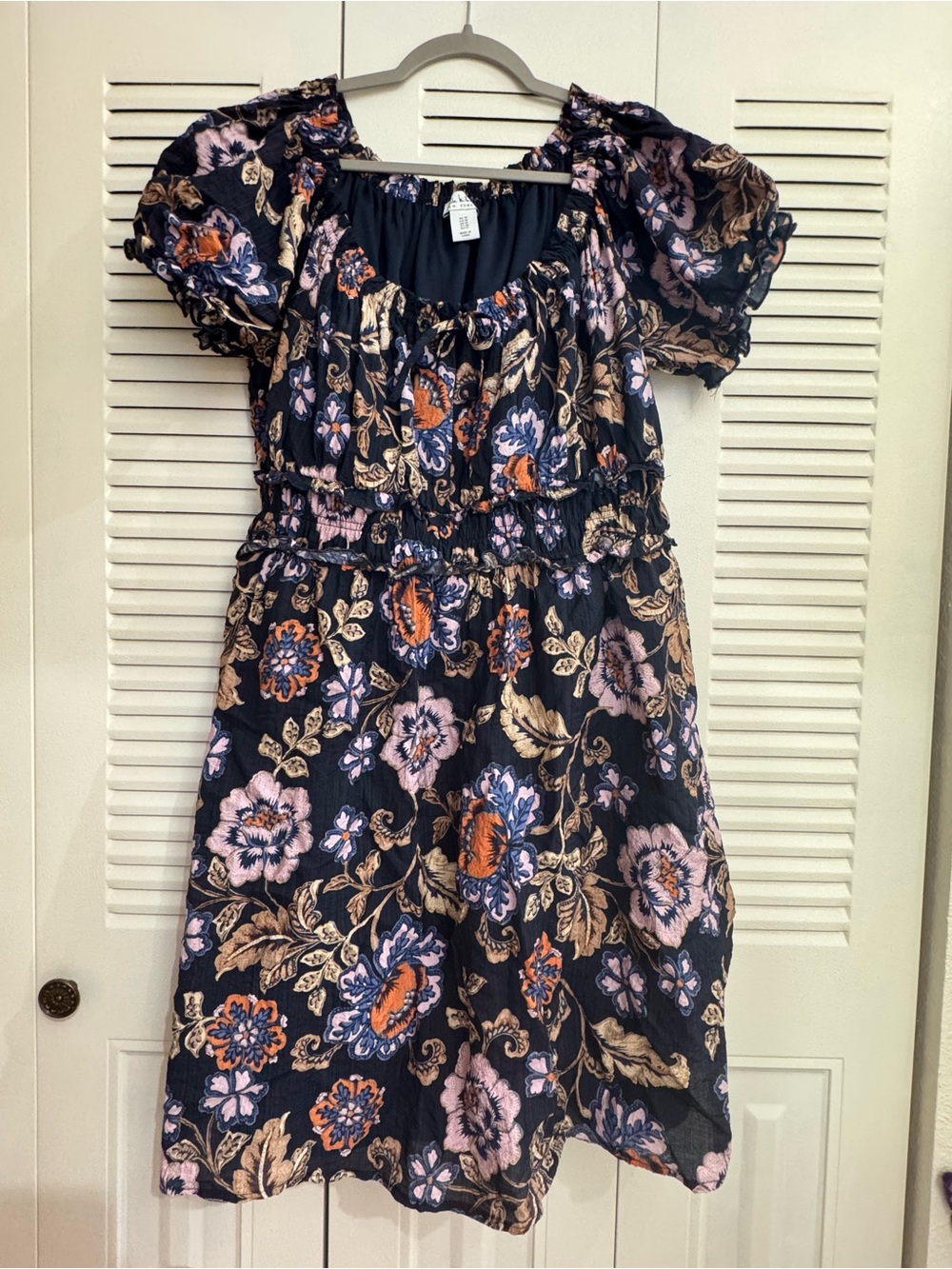 Nicole Miller Navy Midi Dress with Pink & Orange Floral Print